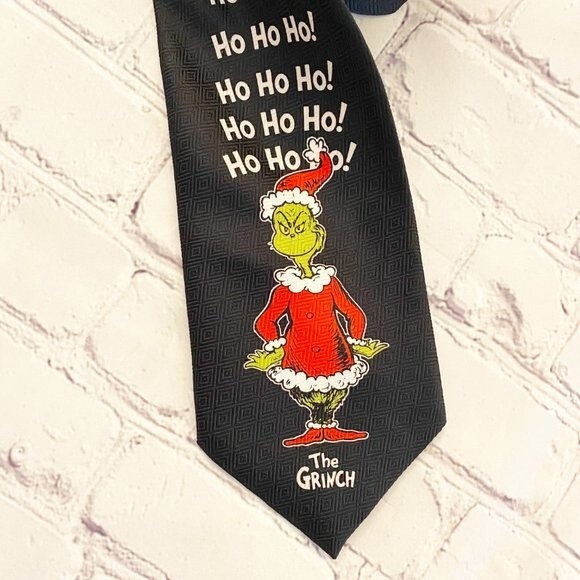 Dr. Seuss Black Ho Ho HO Christmas Santa Character Grinch BlackTie OS - Picture 3 of 8